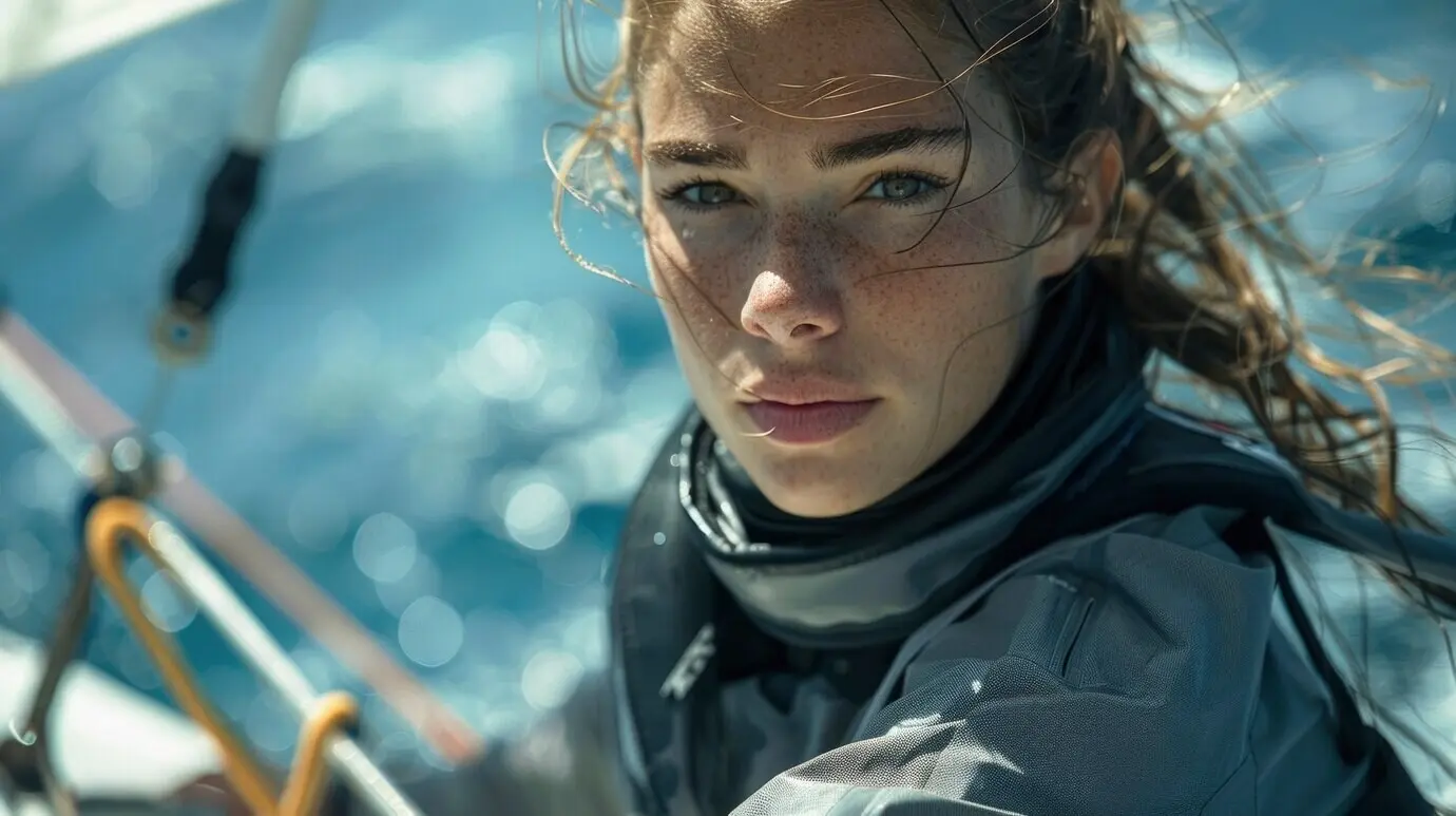 Porträt einer Frau, die bei den Olympischen Spielen um die Meisterschaft konkurriert.